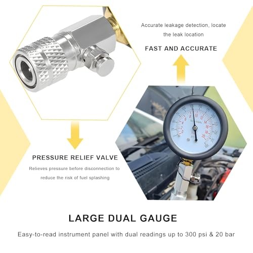 Compression Tester Kit, 0-300 PSI Petrol Engine Cylinder Pressure Test Tool