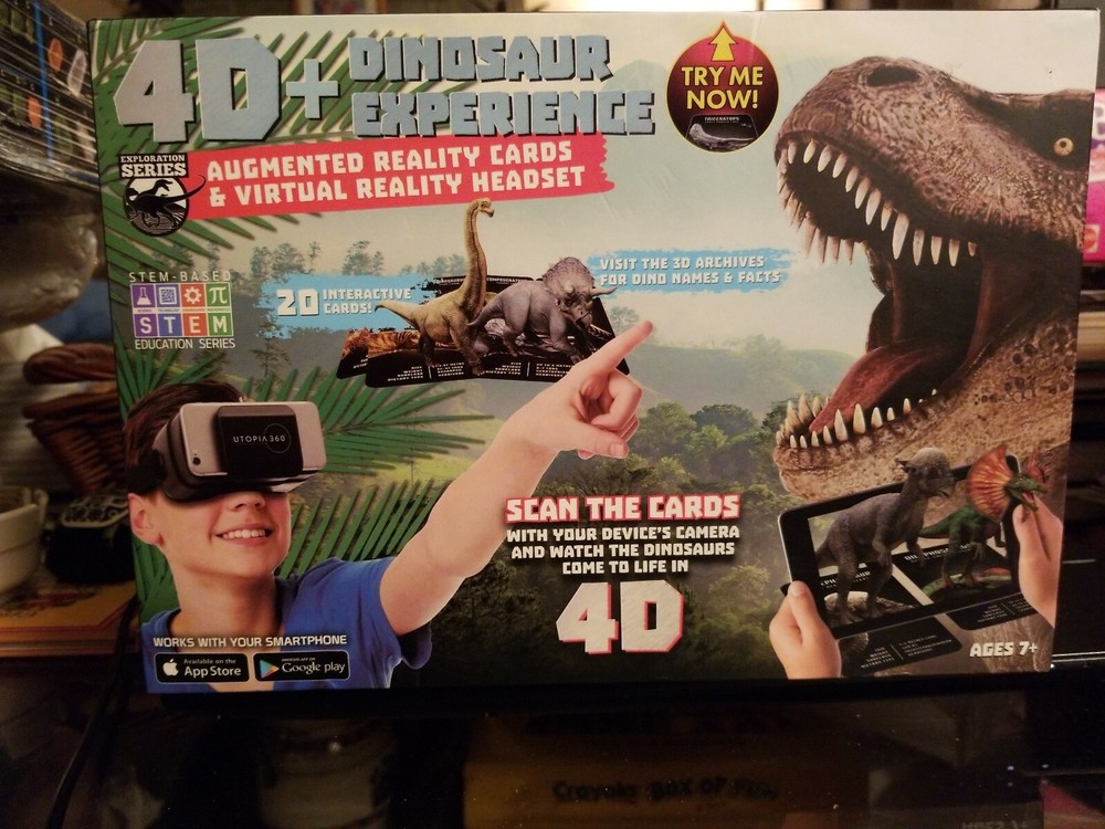 NEW 4D+ Dinosaur Experience Augmented Reality Cards + VR Virtual Reality Headset