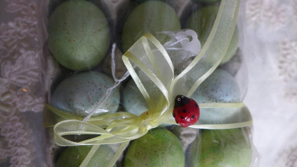 12 Speckled Pastel Blue Green Easter Eggs Decor Spring Basket Tier Set