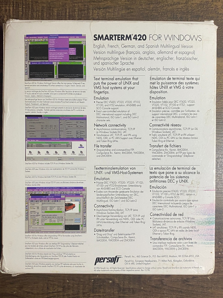 Persoft Smarterm 420 Software For Windows Multi Lingual Version - Used