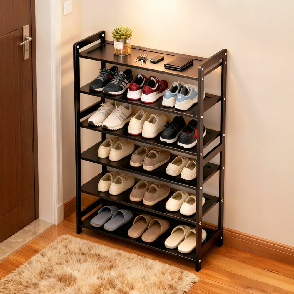 6-Layer Coffee Bamboo Shoe Rack, 68x25x89cm