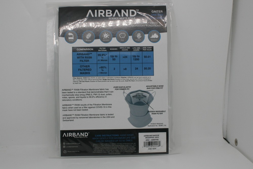 Airband Neck Gaiter Mask RX99 Filter Gray