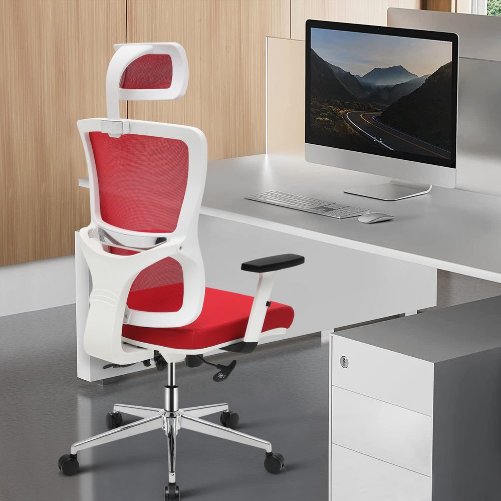 Red Mesh High Back Office Desk Computer Chair Home Adjustable Headrest Task Seat