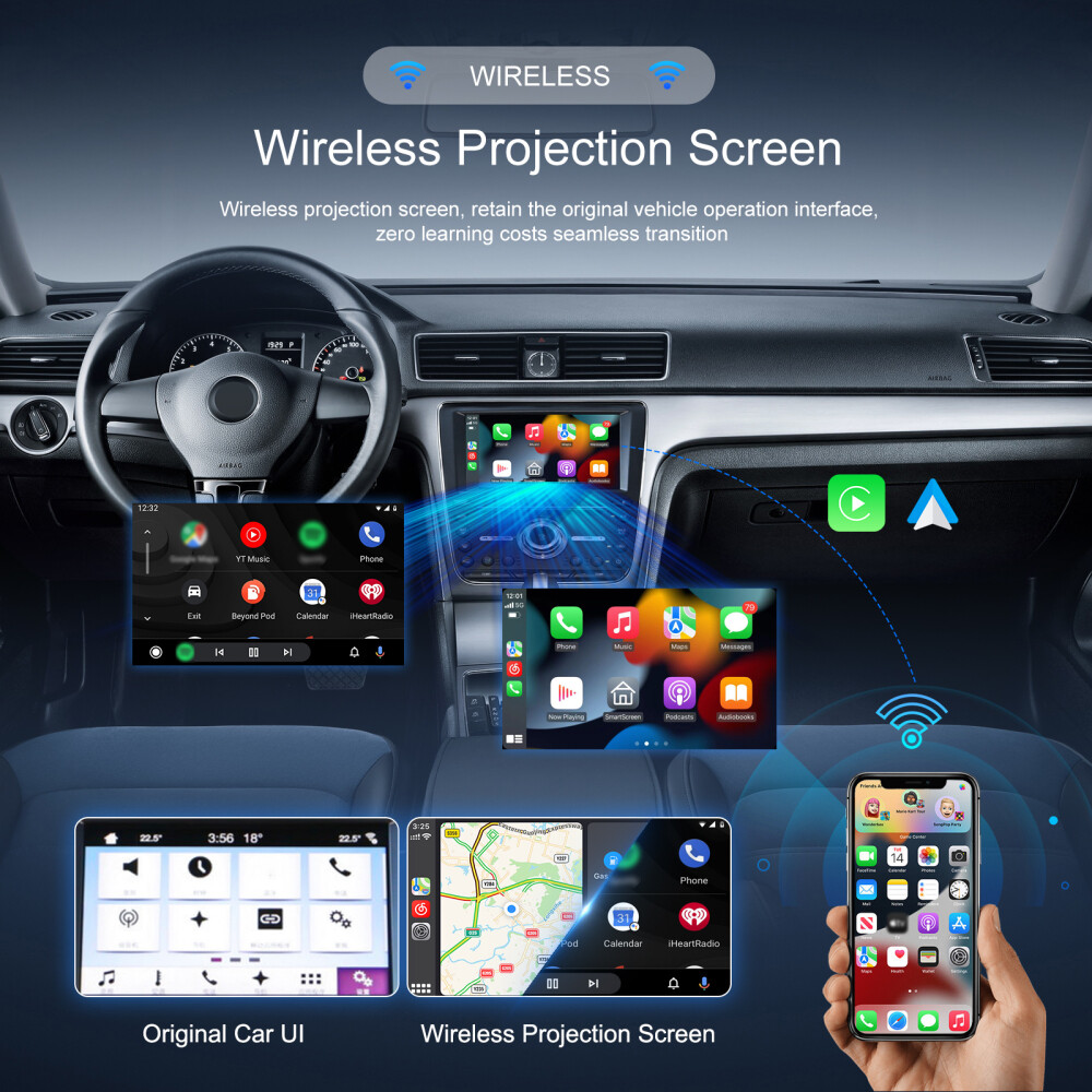 2 IN 1 Wireless Apple Caplay & Android Auto Adapter Box USB Car Dongle Plug&Play