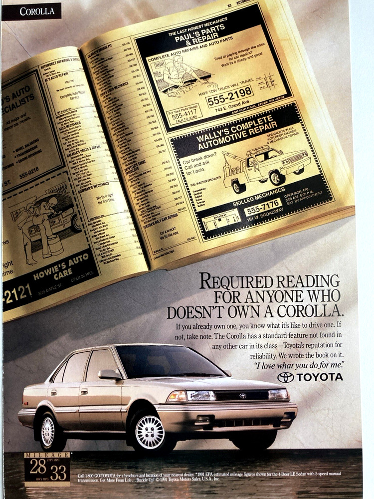 1991 Toyota Corolla Print Ad