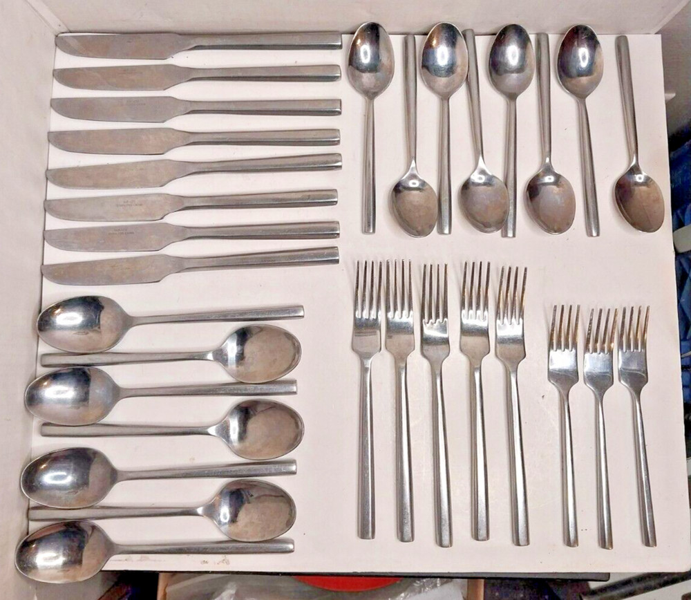 HANFORD FORGE HF LTD STAINLESS STEEL FLATWARE 6-SIDED HANDLE, 31pc USED