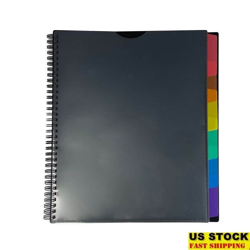 12 Pocket Spiral Poly Organizer Black File Folders Documents & Projects New