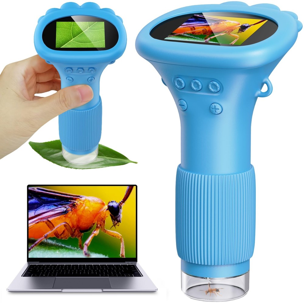 Kids Portable Microscope 2in Screen Handheld Bug Magnifier Blue