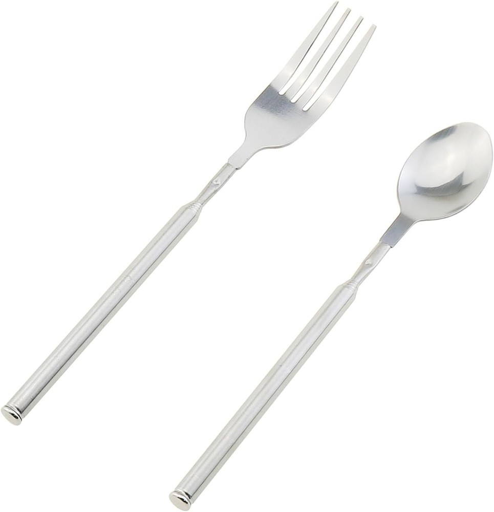 Telescopic Fork and Spoon Set Stainless Steel Long Extender Dinner Extends...