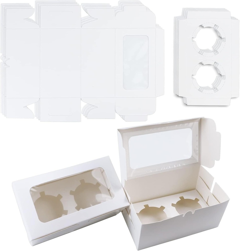 White Paper Cupcake Boxes Cavity Cookie  Boxes with Clear Window 2