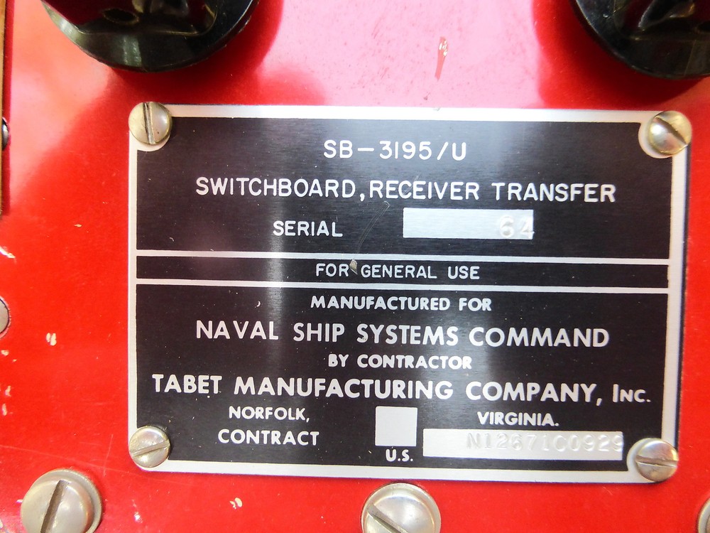 SB-3195/U SWITCHBOARD FOR RECEIVER SELECTING ABOARD NAVAL SHIPS UNUSED