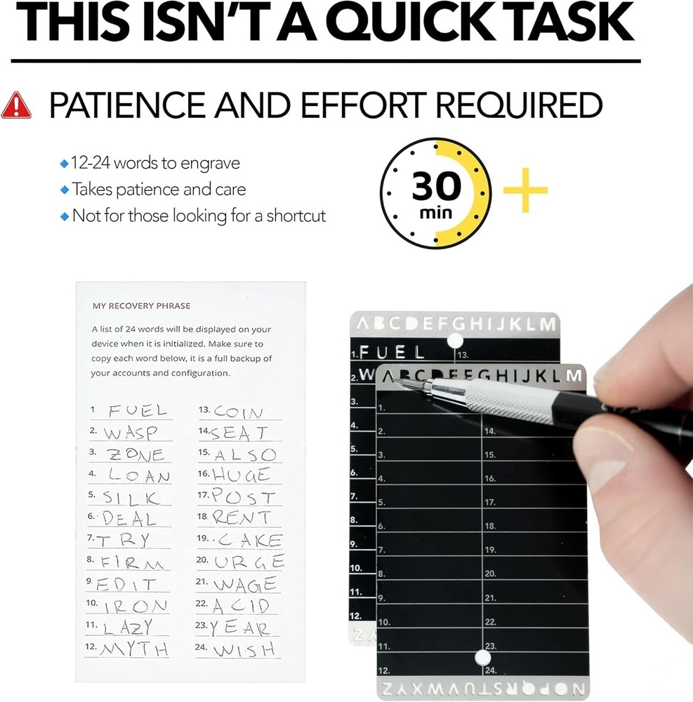 Durable Crypto Seed Phrase Plate - Fireproof, Waterproof, 304 Steel Construction