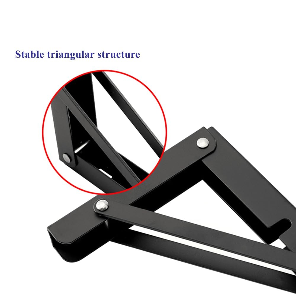 Folding Shelf Brackets 6 Inch Matte Black Collapsible Triangle Hinge 2 PCS