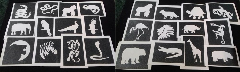 Jungle & Savannah theme stencils for glitter tattoos (mixed) monkey giraffe bear