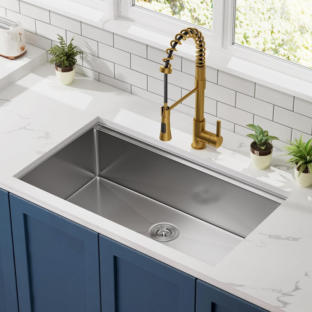 32 Inch Stainless Steel Undermount Kitchen Sink Single Bowl 9" Depth