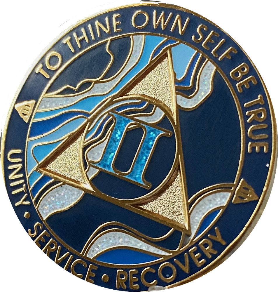 2 Year AA Medallion Elegant Marble Navy Blue Sobriety Chip