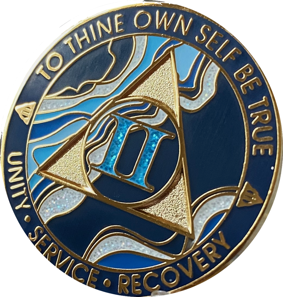 2 Year AA Medallion Elegant Marble Navy Blue Sobriety Chip