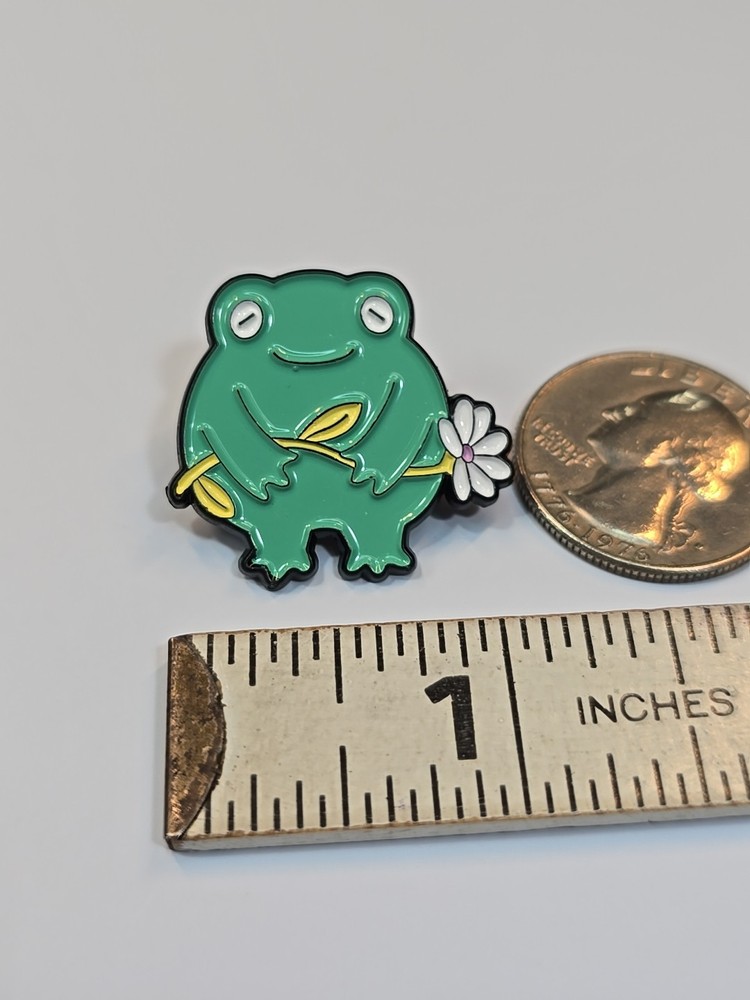 Frog With White Flower Lapel Pin