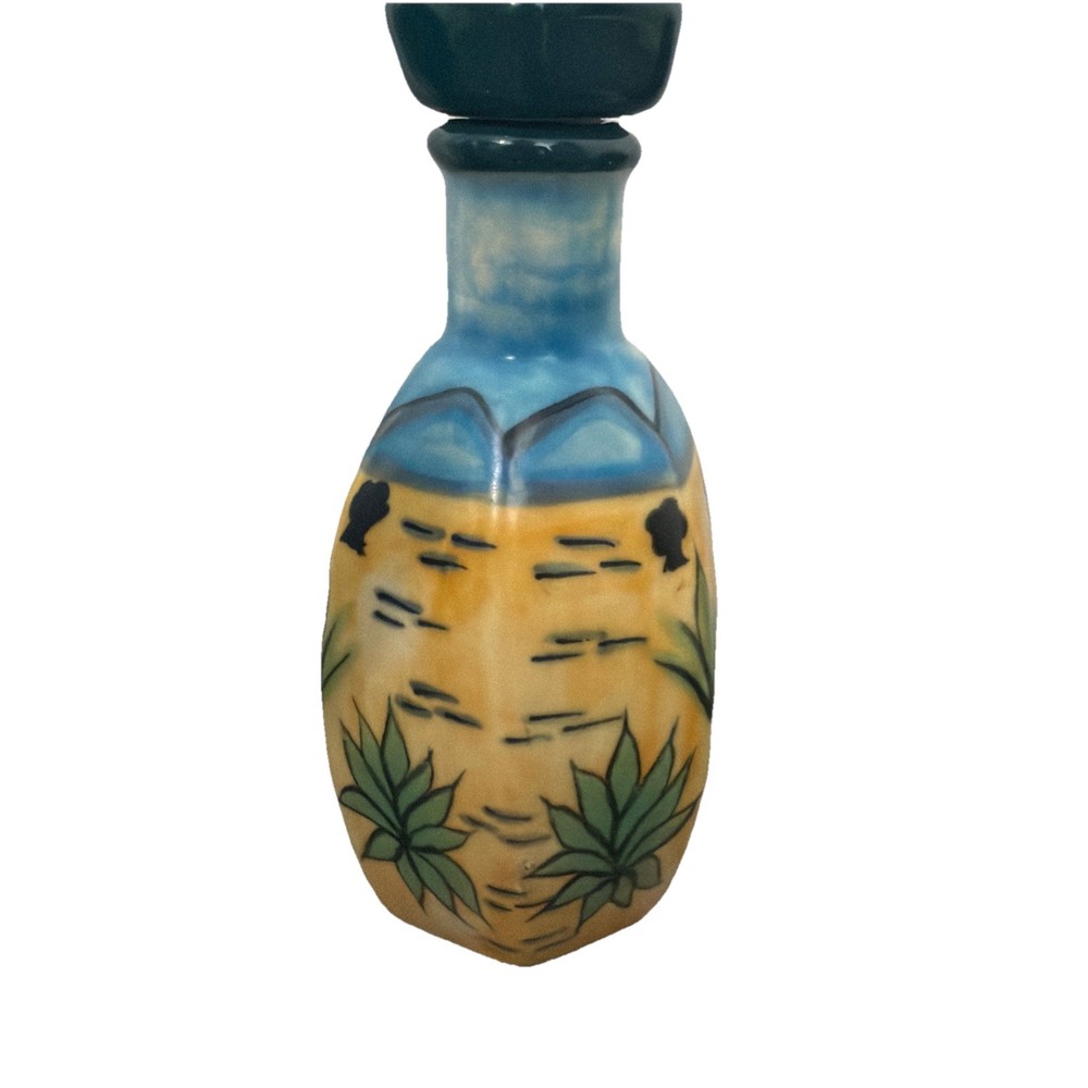 Mini EMPTY Ceramic Hand Painted Tequila Bottle Mexico 200ML 6in In Height