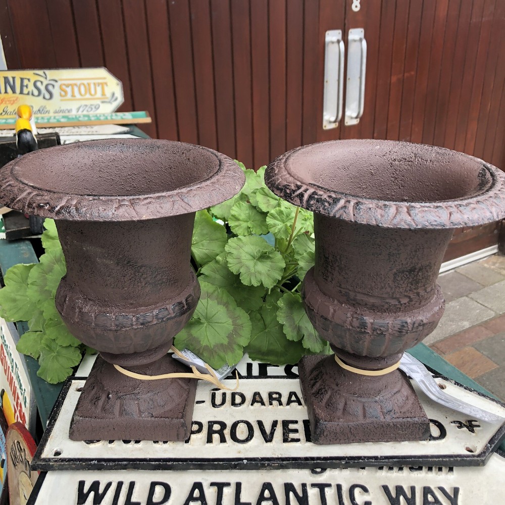 Cast Iron Pair Garden Urns 20 Cms High