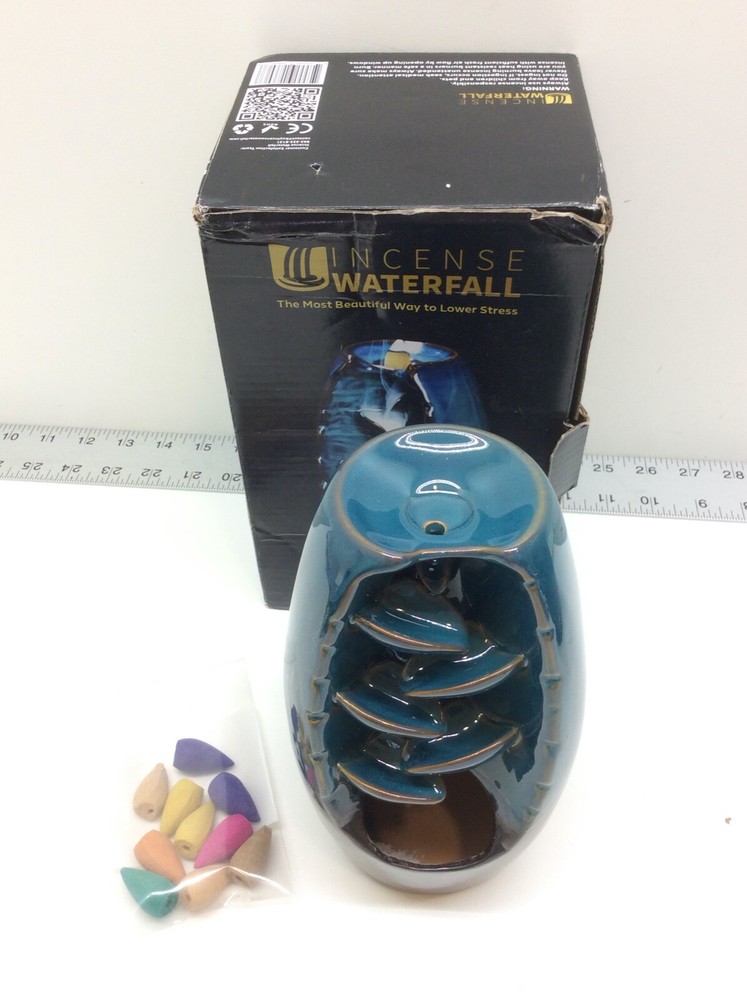 Incense Waterfall Ceramic Backflow Incense Holder Burner 10 Cones Included