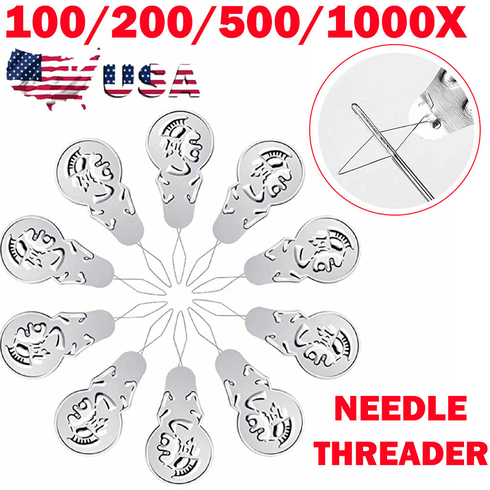 100/200/500/1000PC Needle Threader Silver Hand Sewing Stitch Wire Insertion Tool