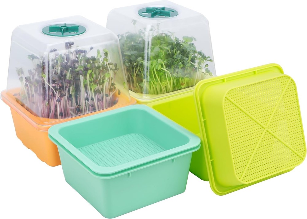 4 Pcs Microgreen Growing Tray & Sprouting Tray, Reusable BPA Free Seed Sprouting