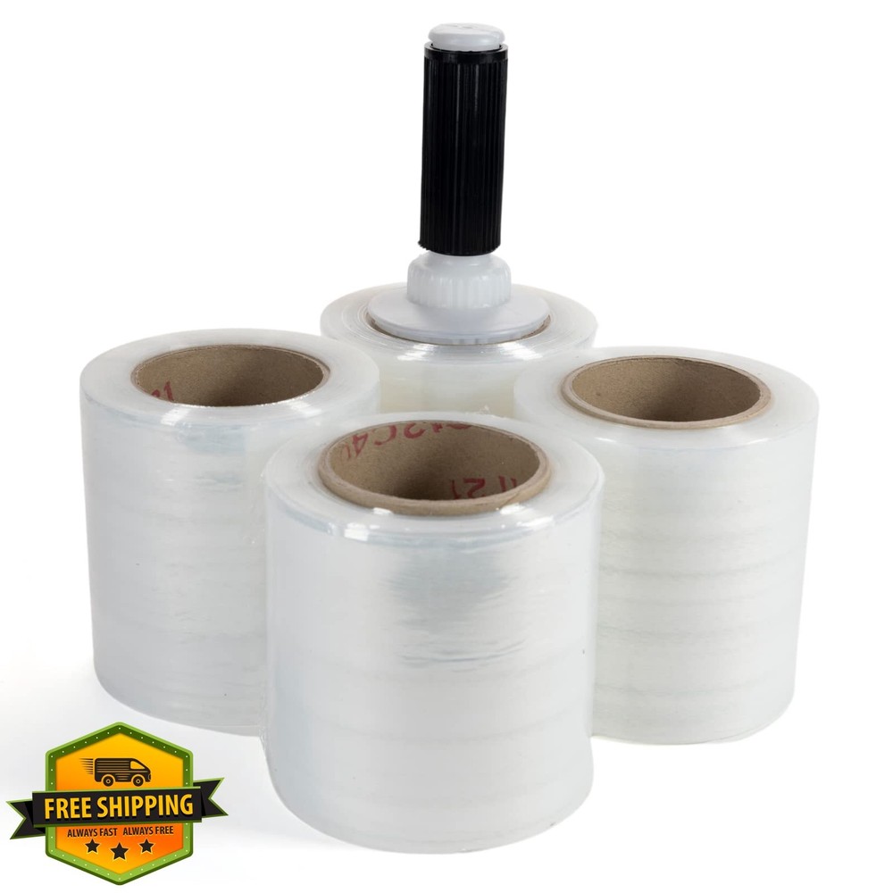 IDL Packaging Mini Stretch Wrap Rolls 5"x700ft 120 Gauge 4-Pack