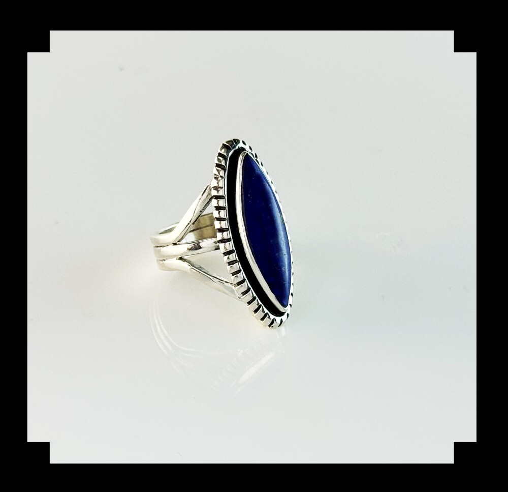 Handcrafted Sterling and Lapis Lazuli Ring Size 6 1/4