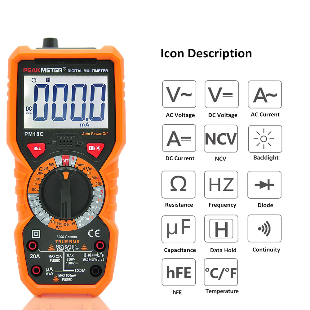 PM18C True RMS Digital Multimeter AC DC Ohmmeter Cap Freq Temp Tester