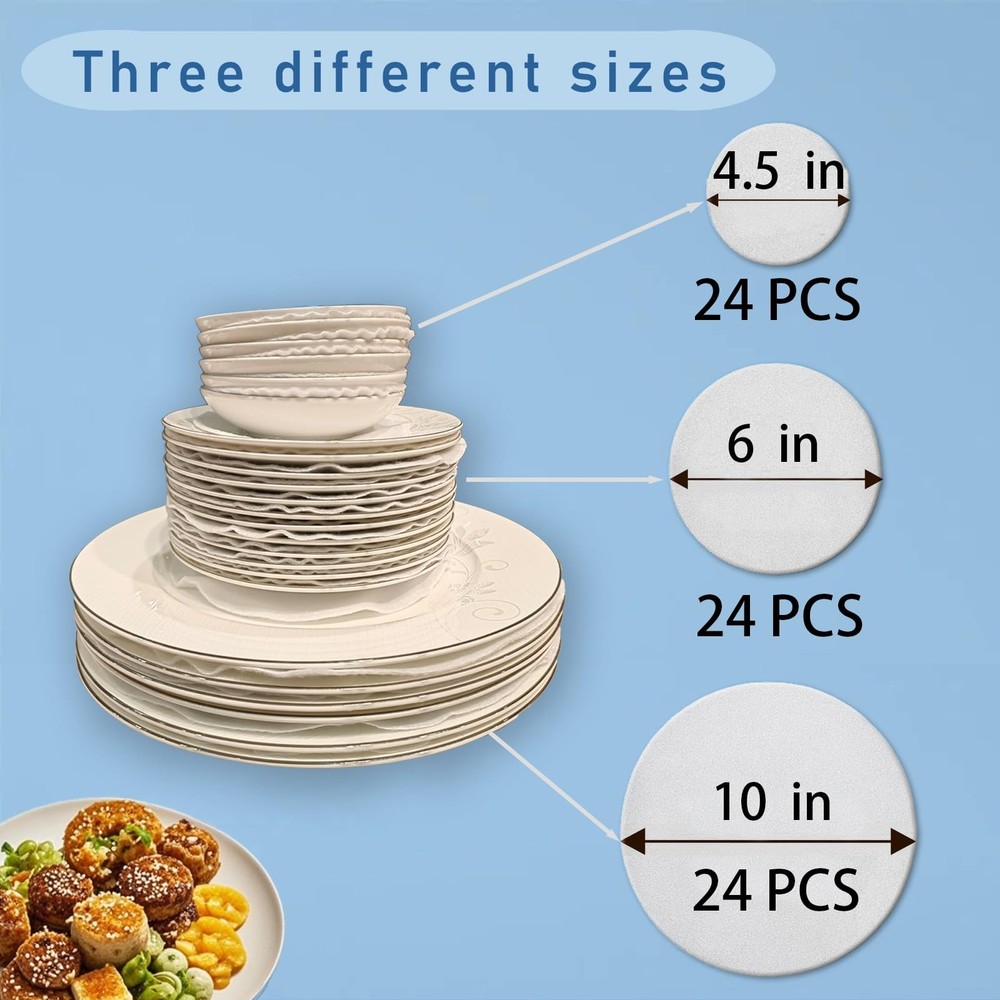 FCSTYODO Felt Plate Dividers, 72 PCS Soft Premium Plate Protectors for Stacki...