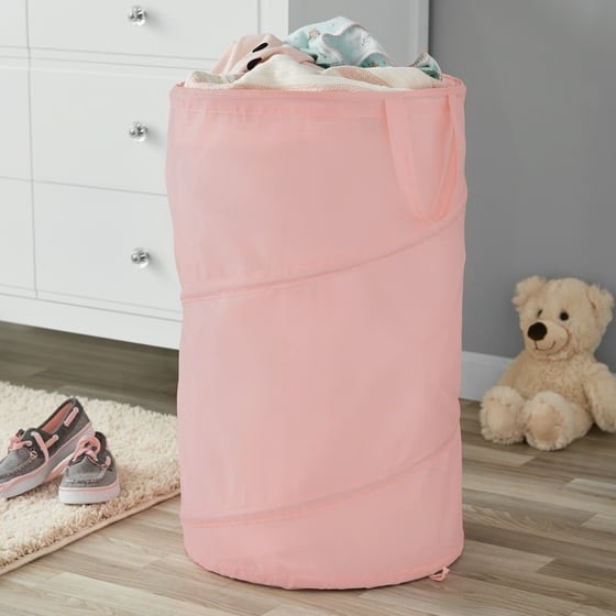 Pop-Up Spiral Polyester Laundry Hamper, Pink