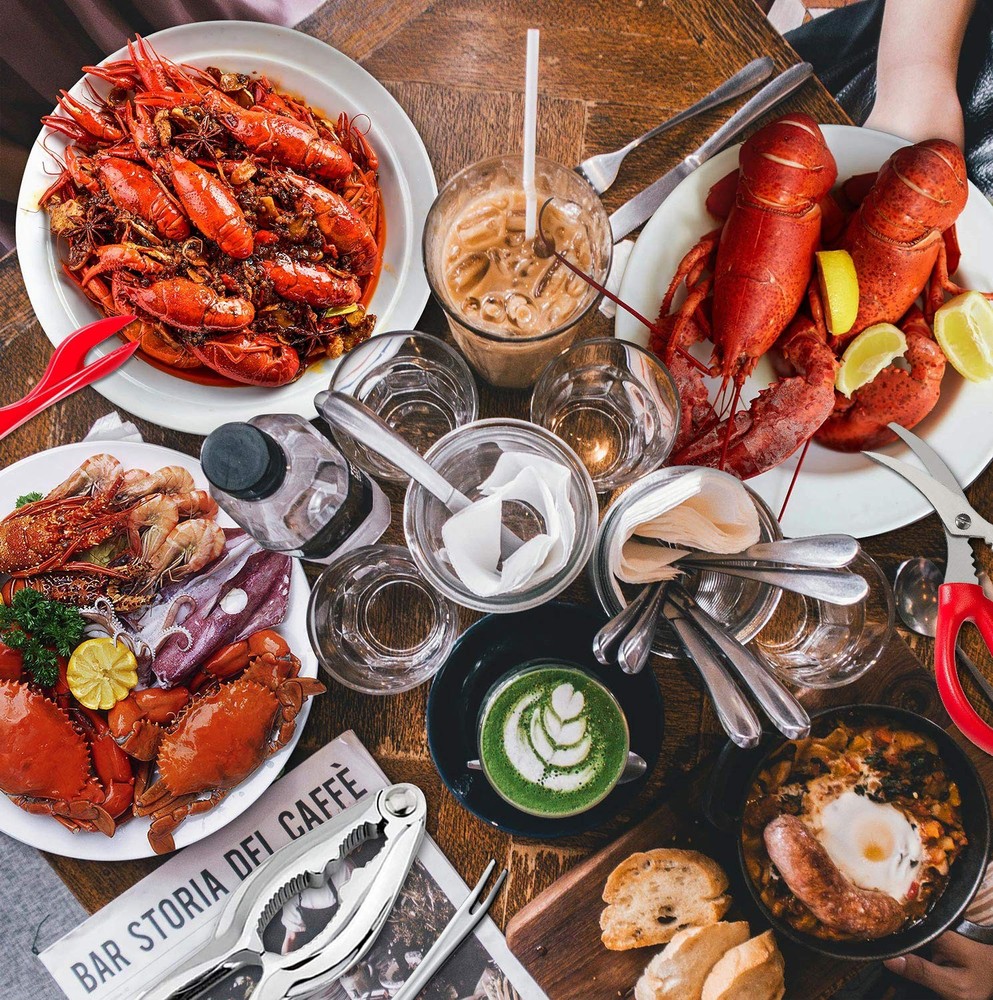 Crab Leg Crackers and Tools - Lobster Picks 7 Pcs, Red/Silver