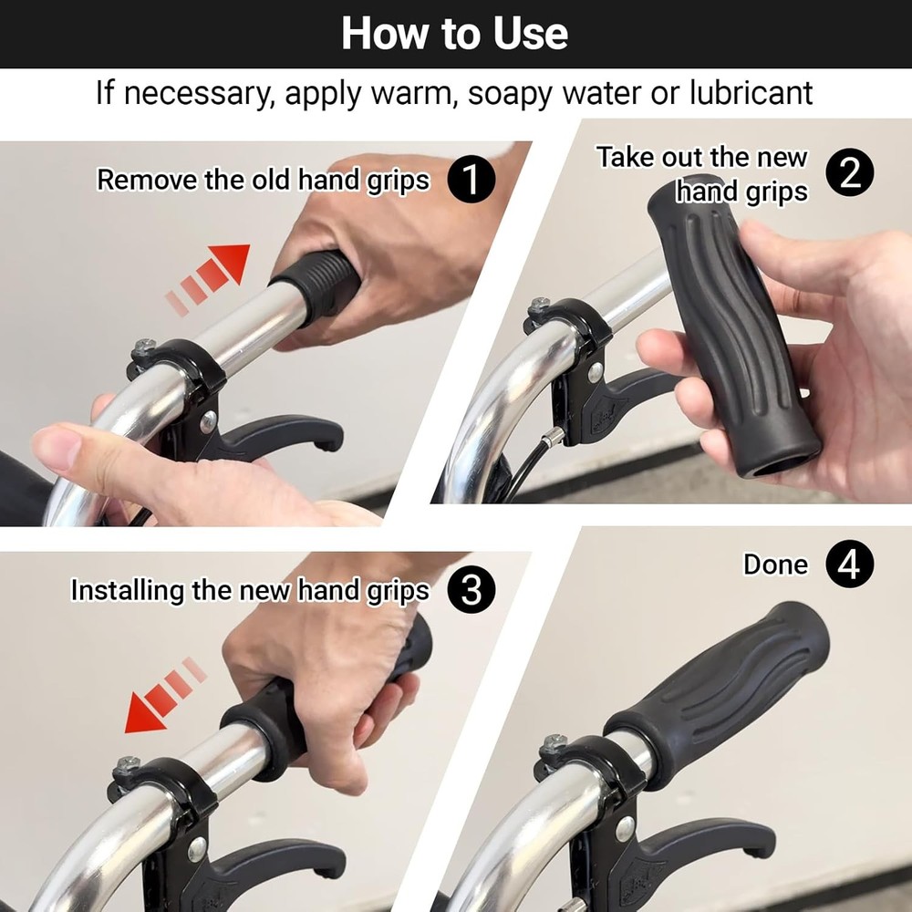 Rollator Hand Grips Replacement for Elderly & Disabled - Rolling Black-A