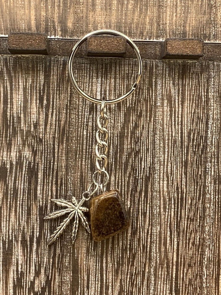 Tiger’s Eye Crystal & Pot Leaf Keychain
