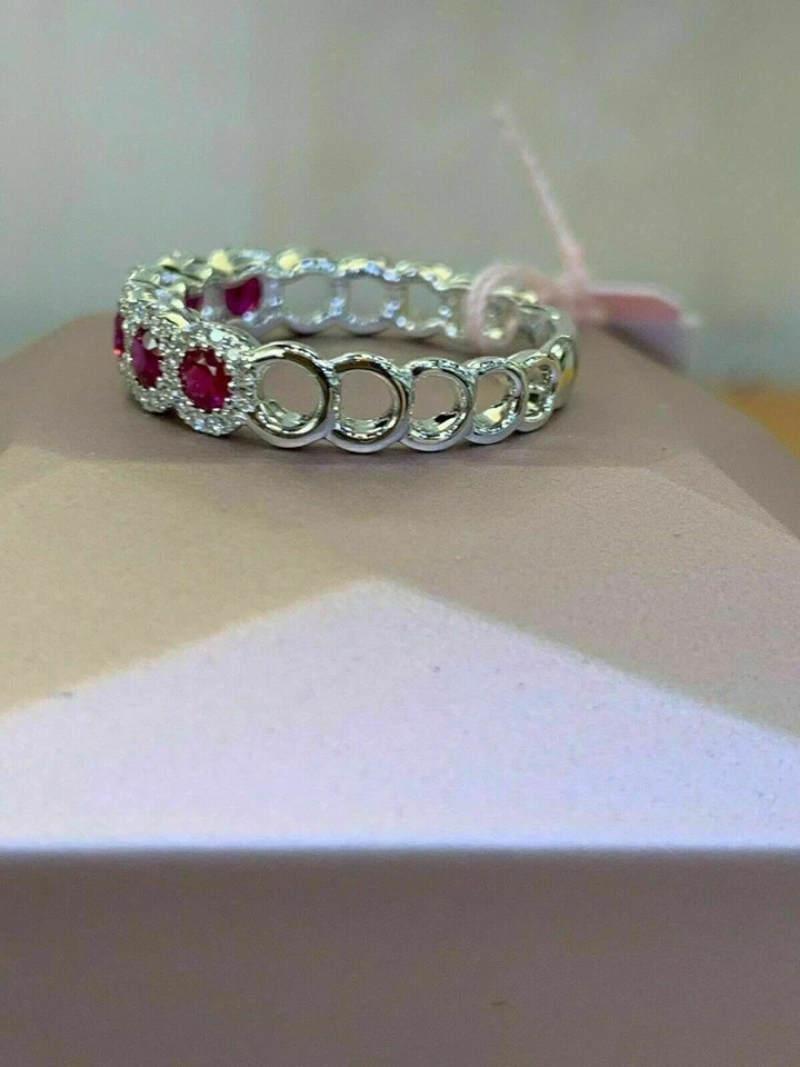 14K White Gold Plated 2.60Ct Lab Created Round Cut Red Ruby Diamond Band Ring