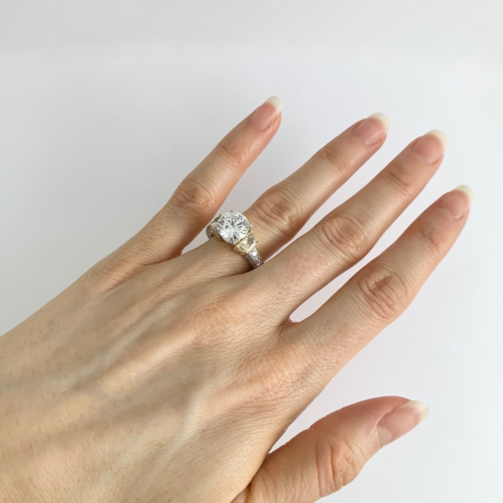 Half Moon Yellow White Pave Diamond Engagement Ring Setting Mounting Platinum