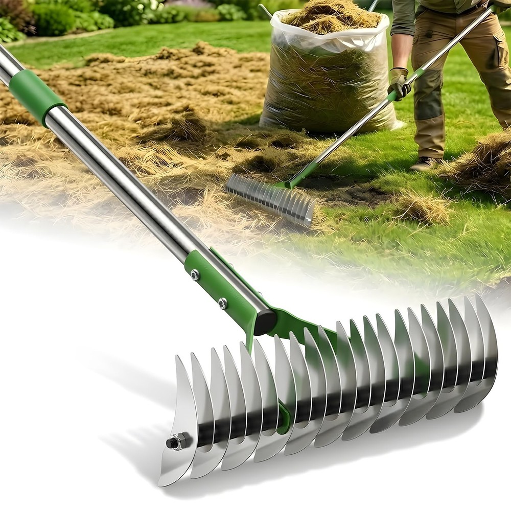 65" Heavy Duty Thatch Rake: Dual-Sided Dethatcher & Scarifier for Lawn Care