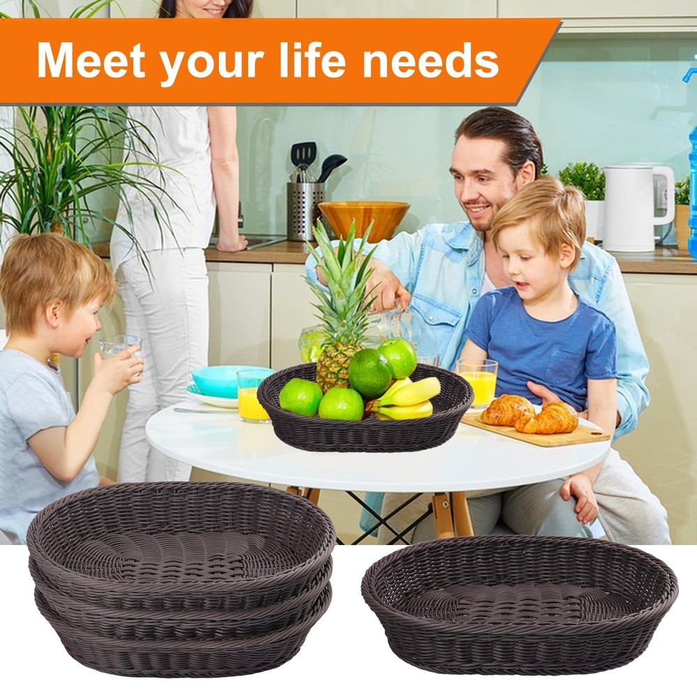 4 Pack 15.7 Inch Oval Poly Wicker Baskets, Plastic Oval Wicker Baskets, Rusti...