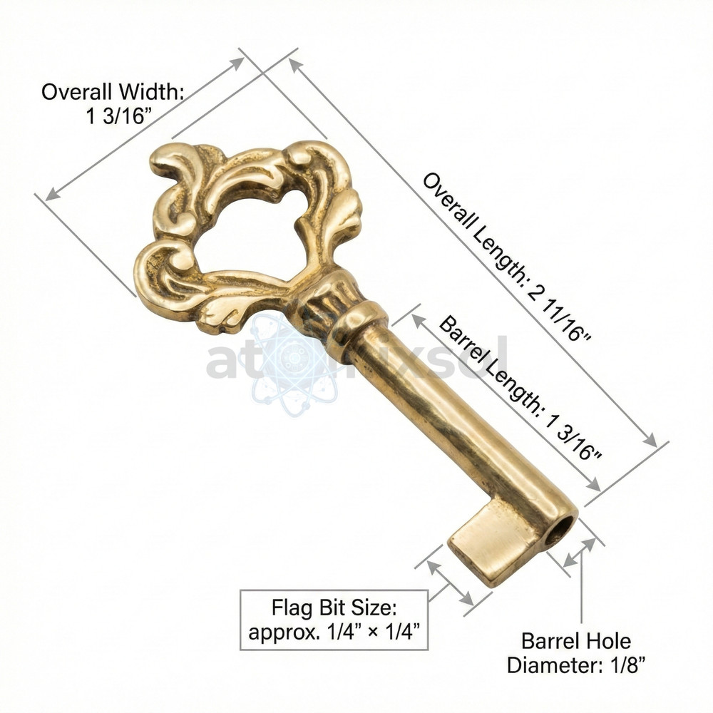 Victorian Solid Brass Furniture Key Cabinet Drawer Lock Replacement B-1983