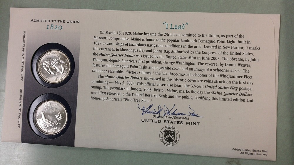2003 two Maine State quarters First Day Cover (502)