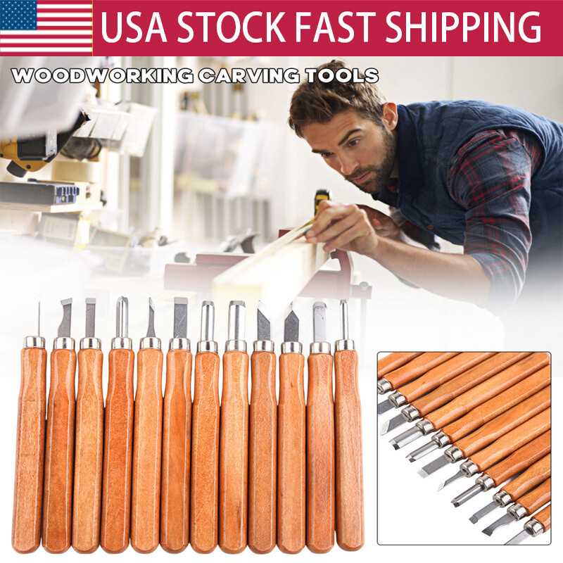 12Pcs Wood Carving Hand Chisel Tool Set Professional Woodworking Gouges Steel