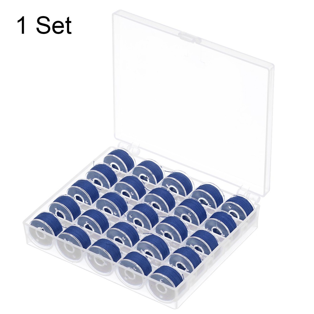 25pcs Prewound Sewing Bobbin Thread with Storage Plastic Case Navy Blue