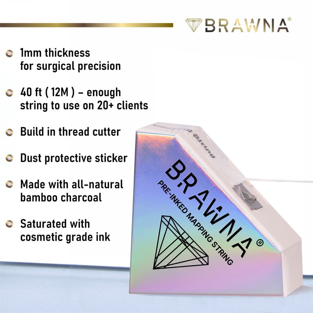 BRAWNA Black and White Pre-Inked Eyebrow Mapping String - Microblading Supplies