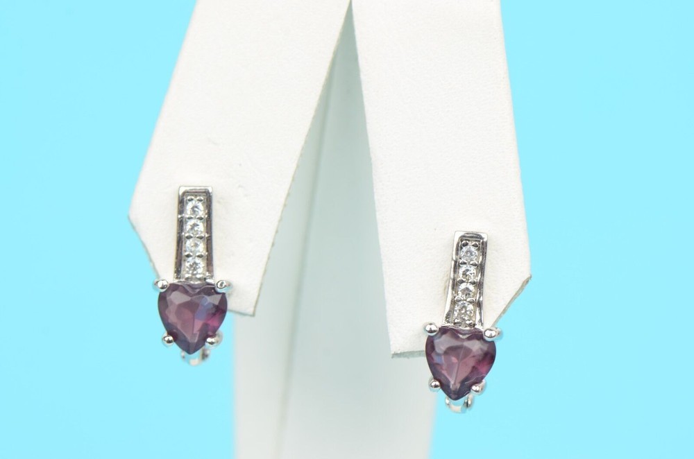 Heart Birthstone Sterling Silver Earrings