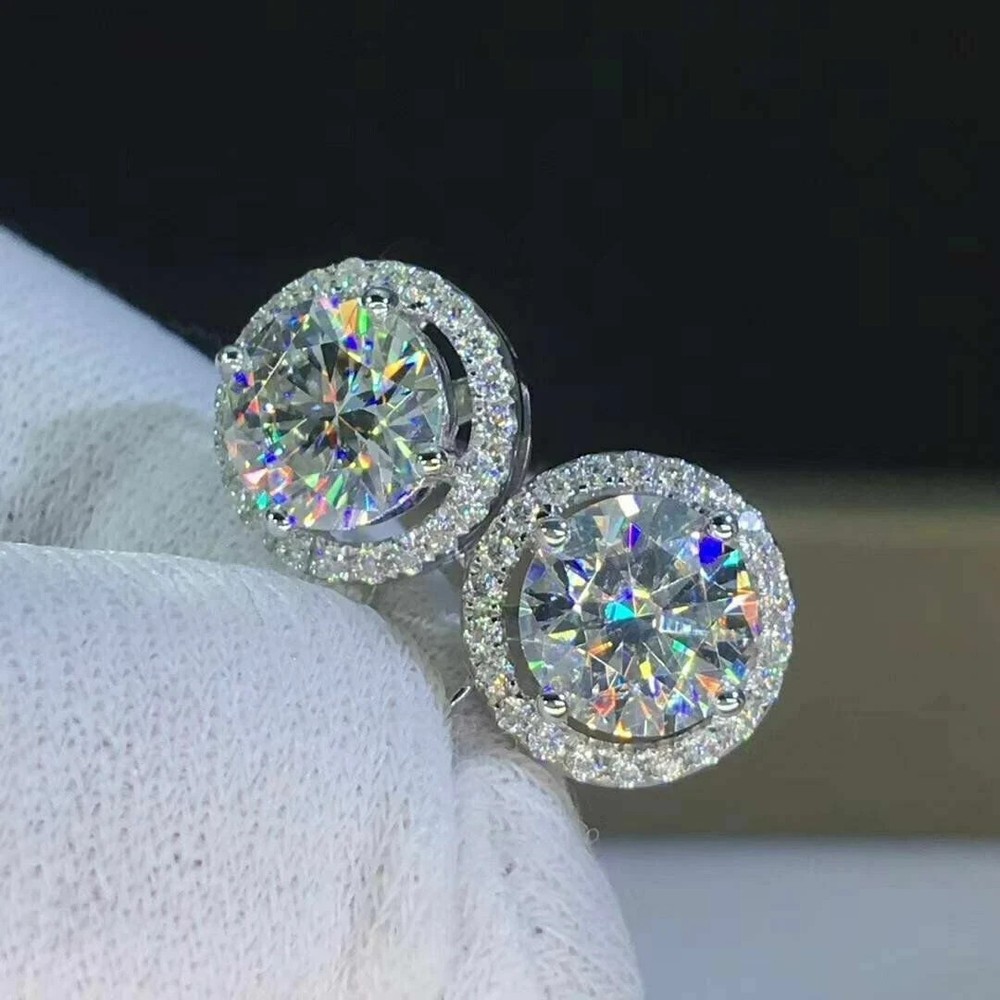 4Ct Lab Created Diamond Push Back Halo Stud Earrings Solid 14K White Gold Finish
