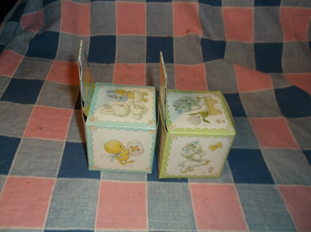 Two Enesco Easter Parade Folded Box Empty 3 7/8" High at Back Fun Graphics