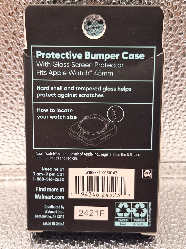 Apple Watch Protective Bumper Case 45mm Add Onn. Includes Glass Screen Protector