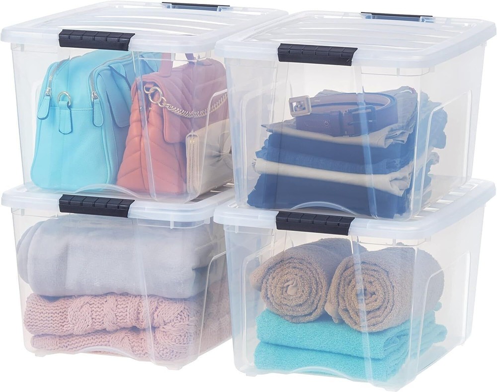 6 Pack 40-Qt Stackable Plastic Storage Bins Organizer Containers w/Latches Lids