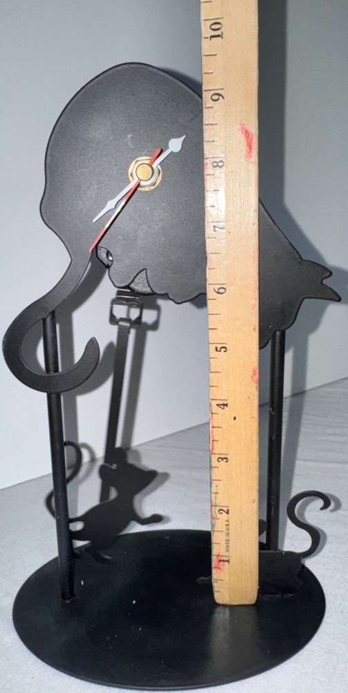 Mouse & Cat Shadow Silhouette Table Clock Black Metal 8" Tall Oval Base